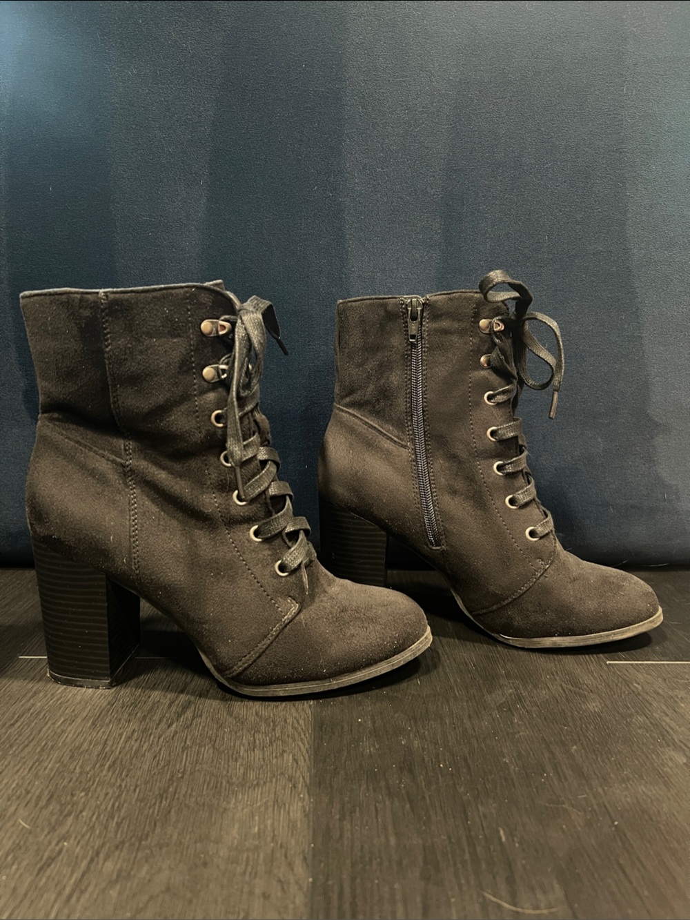 Target Black Lace-Up Suede Block Heel Ankle Boots